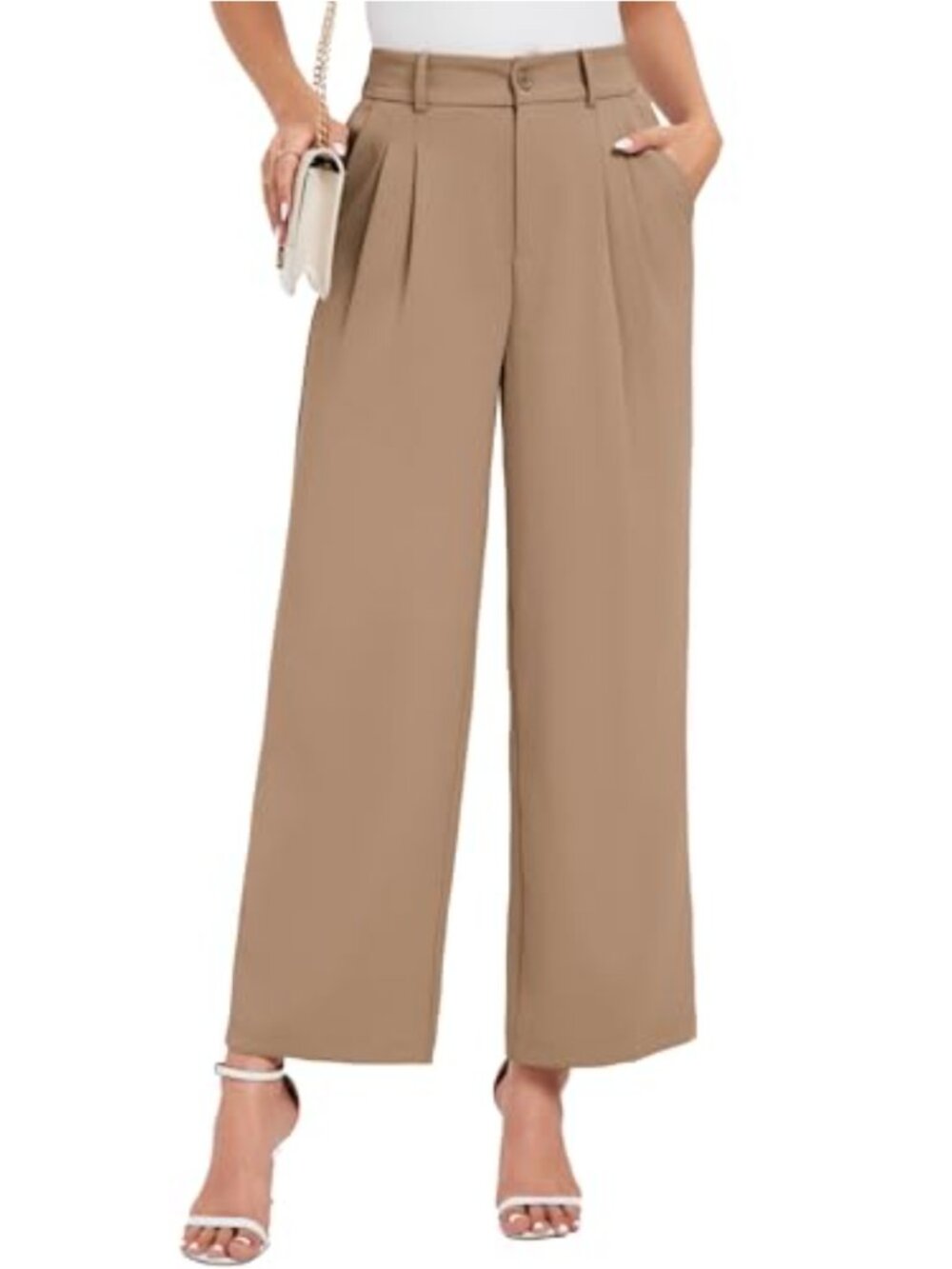 Wide Leg High Elastic Waist Dress Pants with Pockets Button Up Business Casual